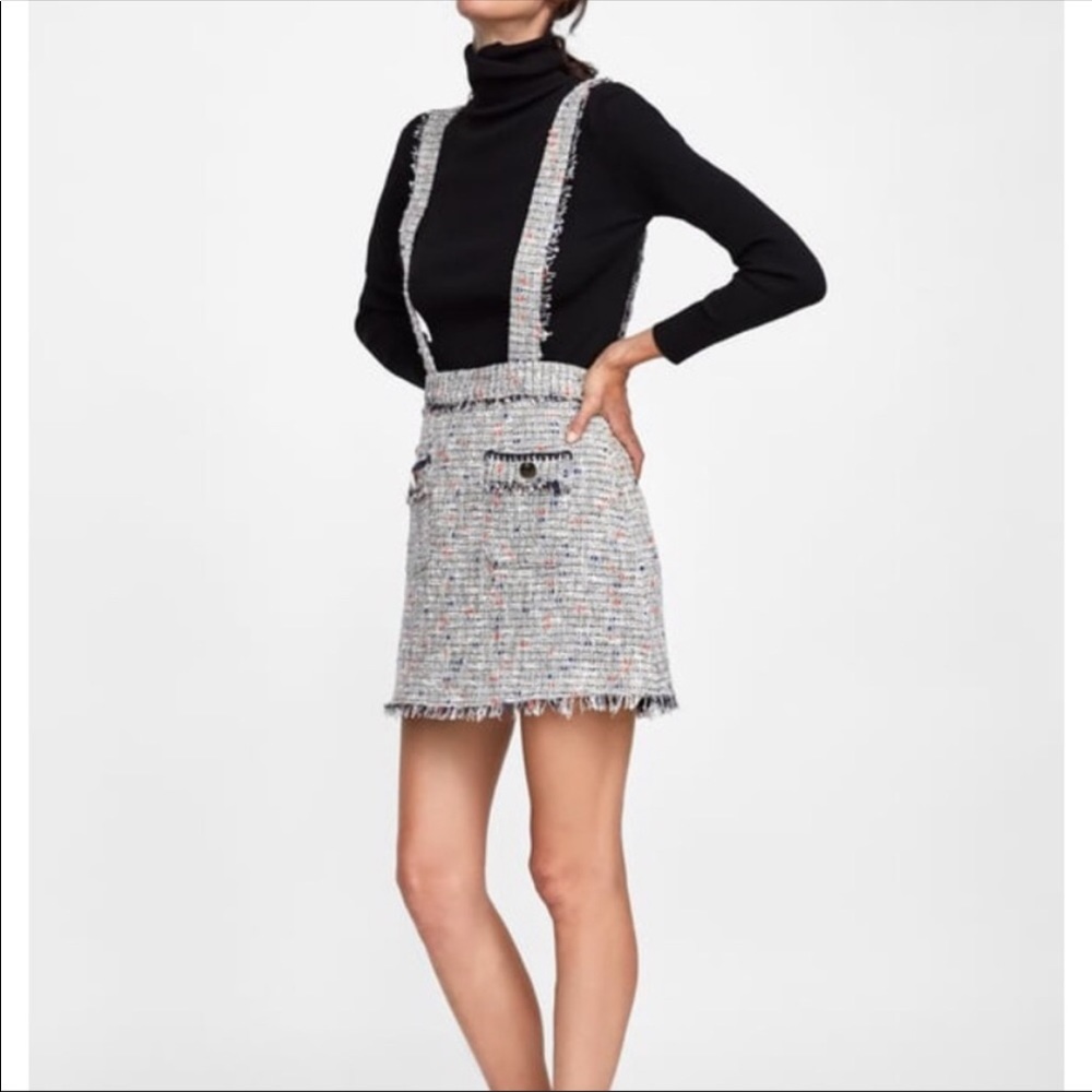 Zara Tweed Overall Skirt Dress